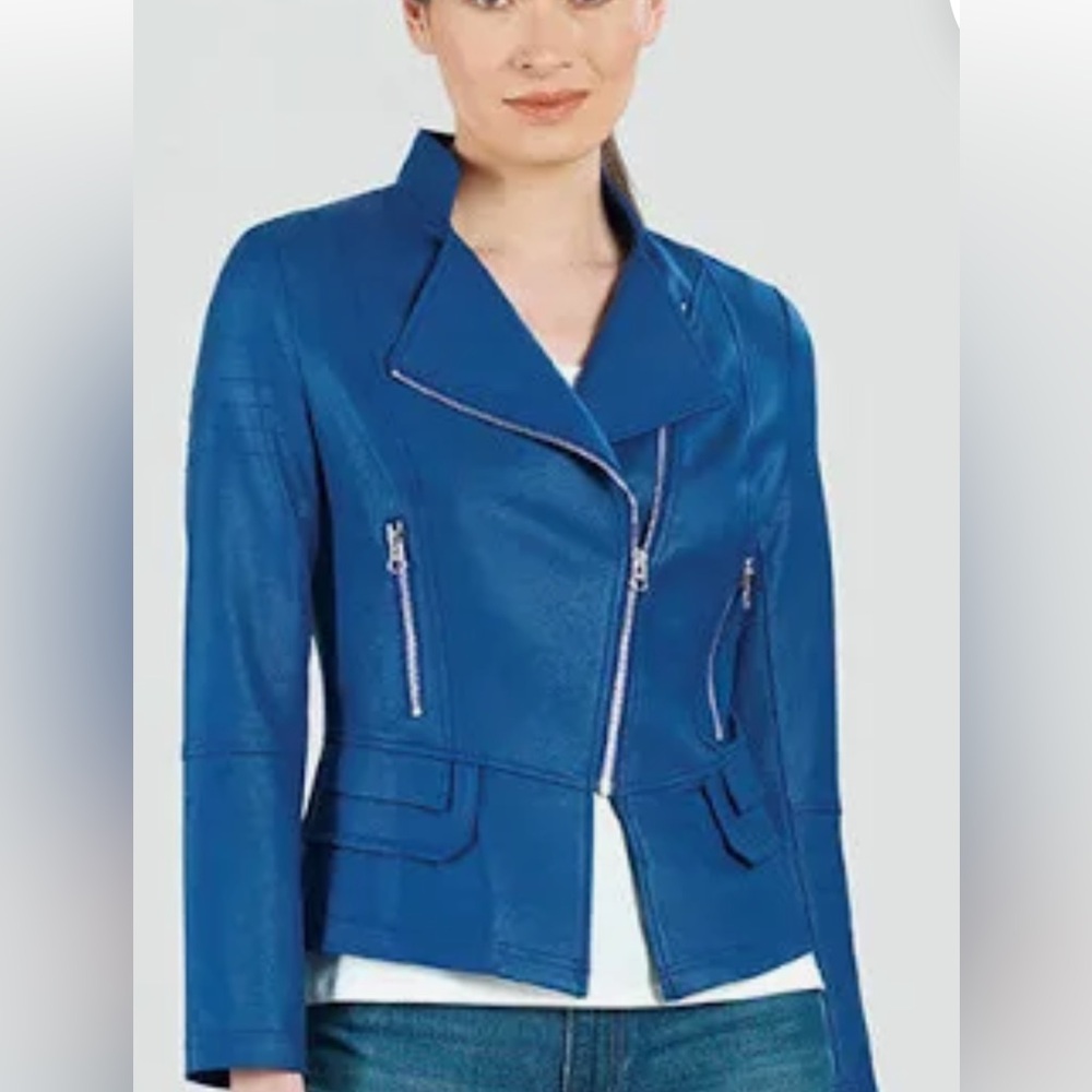 Clara Sunwoo Liquid Leather Royal Blue Biker Jacket